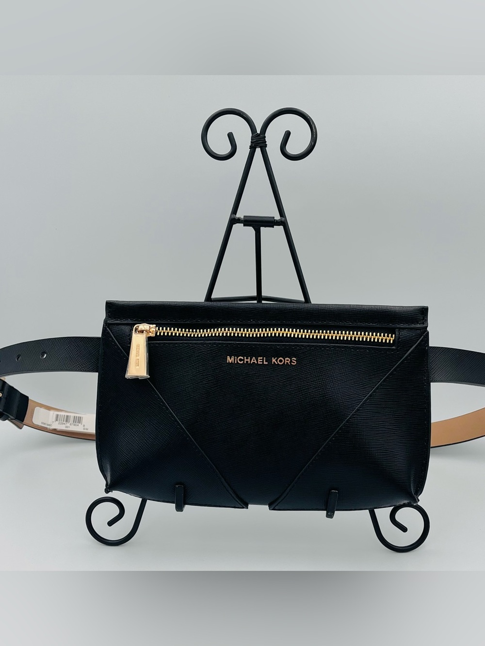 Michael Kors Black Leather Crossbody Belt Bag with Gold Tone Hardware Size S/M